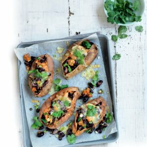 Cheddar, bean and coriander-stuffed sweet potatoes