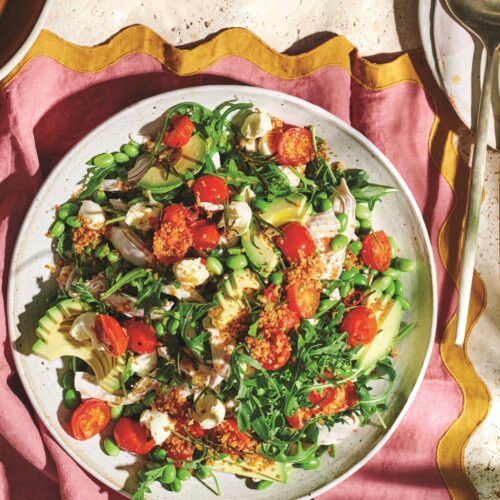 Chicken and mozzarella salad with warm tomato dressing