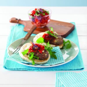 Lamb koftas with roasted vege salsa