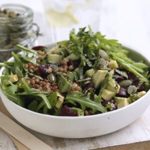 Lentil, beetroot, mint and green bean salad