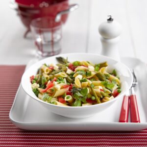 Tomato, basil and asparagus penne