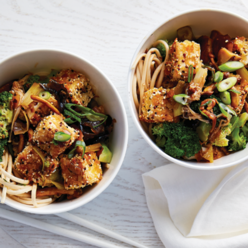 Crispy quinoa tofu and  black bean stir-fry